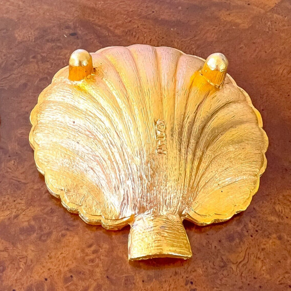PAIR 3in Vintage Solid Brass Gold Clam Sea Shell Scallop Footed Trinket Dish - Picture 4 of 7